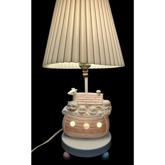 VTG Noahs Ark Baby Childrens Nursery Ceramic Lamp & Night Light 3 Way Switch EUC - Picture 7 of 9